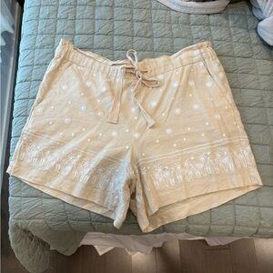 LOFT Tan Shorts with White Embroidery